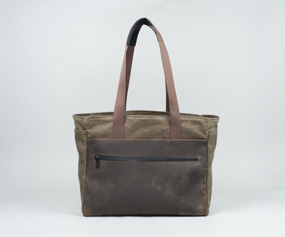 Deluxe Edition Leather Cycling Tote - waxed canvas and full-grain leather