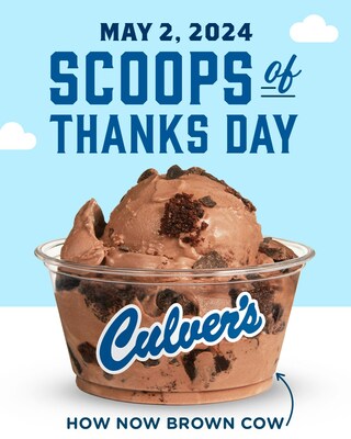 Culver's is bringing back its How Now Brown Cow flavor of Fresh Frozen Custard for the tenth annual Scoops of Thanks Day (May 2). Guests can receive a single scoop in exchange for a $1 donation benefiting local FFA chapters and other agricultural education organizations.