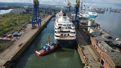 On April 28, 2024 the Villa Vie Odyssey entered dry-dock in Belfast, Ireland and is now scheduled to exit on May 21.