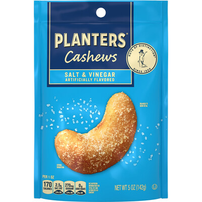 Building upon the success of their irresistibly delicious flavored-cashew portfolio, the makers of the PLANTERS® brand, the No. 1 selling snack nuts brand, are proudly unveiling their latest cashew-flavor innovation: salt & vinegar.
