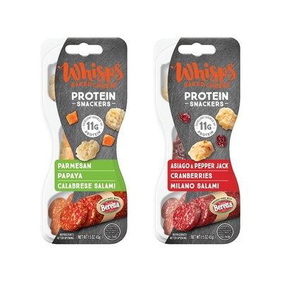 Whisps launches Protein Snackers, a shelf-stable, delicious high-protein snack pack. Whisps’ baked cheese bites, premium salami slices & dried fruit create the perfect balance of sweet, salty & spicy flavors for a high-protein boost.