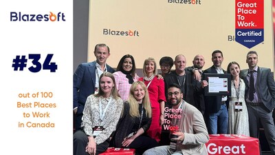 Blazesoft, a leading provider of entertainment platforms, ranks as number 34 out of 100 leading organizations on the 2024 Best Workplaces™ in Canada list. (CNW Group/Blazesoft Ltd.)