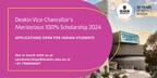 Deakin University invites applications for the 2024 Vice-Chancellor's Meritorious Scholarship Program, over INR 60 million in scholarships for Indian students