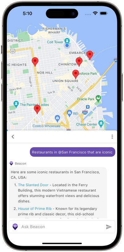 Beacon can provide intelligent place recommendations, including where to eat.