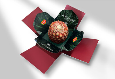 Rubyglow™ pineapples from Fresh Del Monte Produce, Inc. were developed over a 15-year period and are produced in extremely limited numbers in Costa Rica. Featuring a deep red-shell, bright yellow flesh and extra sweet taste, Rubyglow™ pineapples are shipped crownless in elegant packaging.