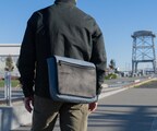 Shinjuku Messenger Bag - Full size in Storm Gray X-Pac Canvas® + black full-grain leather