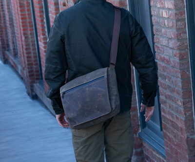 Shinjuku Messenger Bag - Full size in waxed canvas + chocolate full-grain leather