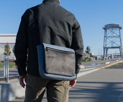 Shinjuku Messenger Bag in Storm Gray X-Pac Canvas + black full-grain leather