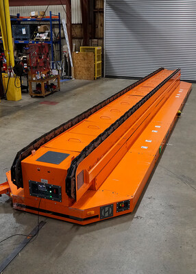 The completed 40-ft AGV, designed to efficiently move large vehicles through assembly lines.