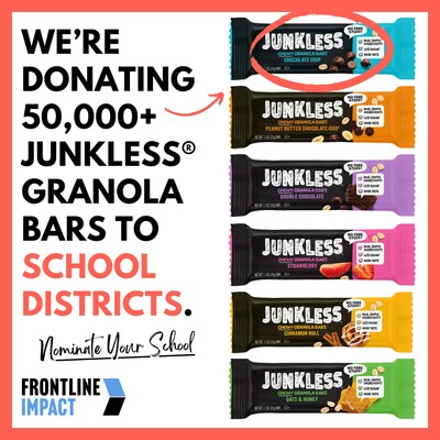 During Teacher Appreciation Week, chewy granola bar brand, JUNKLESS Foods and social impact platform, Frontline Impact Project will help close the end-of-year supply gap by giving away more than 50,000 granola bars to celebrate teachers at eight school districts in the Northeast and Central United States.