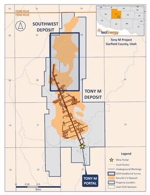 Figure 2 â Location map of Tony M Mine showing location of the planned geophysical surveys over the known mineral resource. (CNW Group/IsoEnergy Ltd.)
