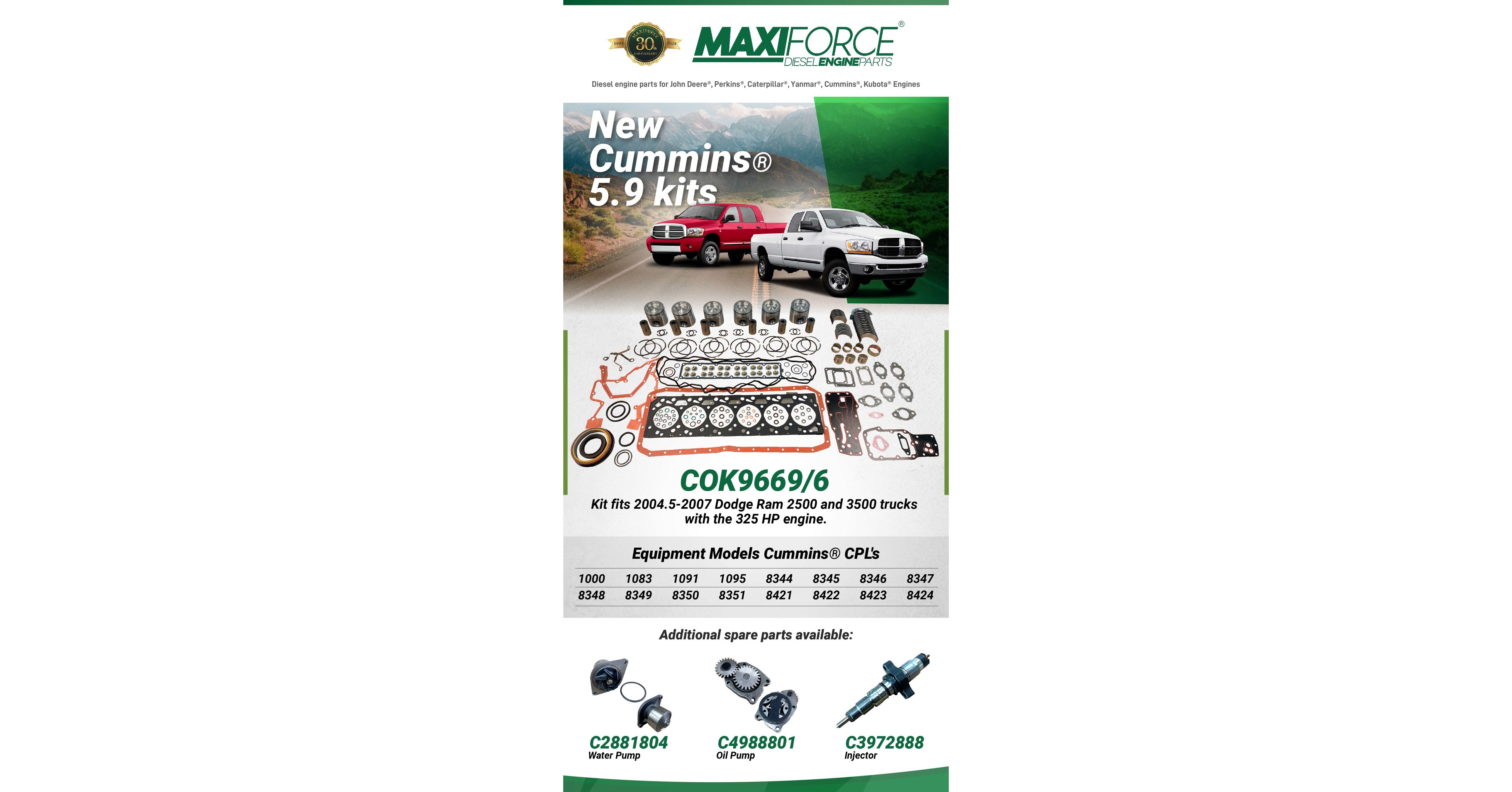 Maxiforce Launches New Overhaul Kits for John Deere® and Cummins® Engines