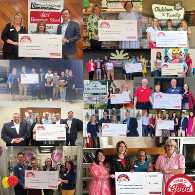 Winners throughout the Carolinas receiving their grant checks with friends from First Bank.