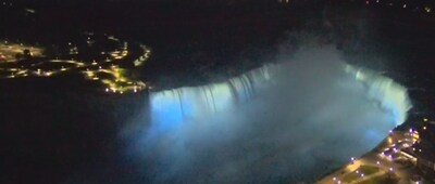 Niagara Falls illuminated in turquoise for Turquoise Takeover.