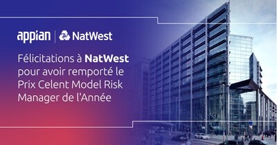 Félicitations à NatWest pour avoir remporté le Prix Celent Model Risk Manager de l'Année (PRNewsfoto/Appian)