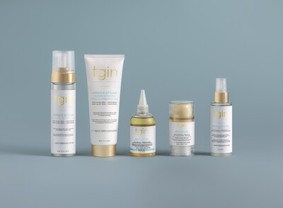 tgin Haircare new Miracle Styling Collection product group shot
*MULTI-USE SETTING FOAM
*WATER ACTIVATED CURL ELONGATING GEL
*HAIR & SCALP OIL 
*SMOOTH & SLEEK WAX STICK
*3-N-1 HEAT PROTECTANT SPRAY