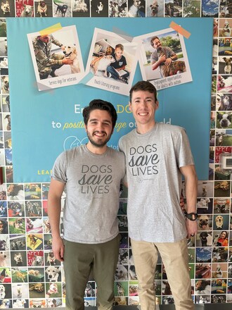 Jordan Cerrillo (left) will embark on a 101-mile run from Dogtopia Eau Claire in Wisconsin to Dogtopia Woodbury in Minnesota to raise money for the Dogtopia Foundation and service dogs for veterans.