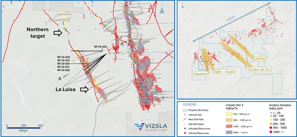 Figure 1: Plan map of recent drilling along the La Luisa vein. (CNW Group/Vizsla Silver Corp.) Figure 1: Plan map of recent drilling along the La Luisa vein. (CNW Group/Vizsla Silver Corp.)
