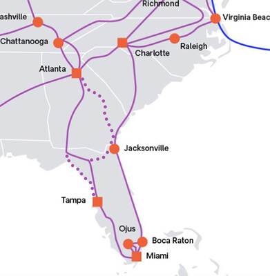 These new routes enable Arelion to provide fully diverse connectivity services from Jacksonville to Atlanta via two direct routes.