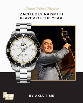 Zach Edey partners with AXIA Time, the Official Timepiece of the Naismith Award, to create a limited-edition Purdue x Naismith timepiece for Boilermaker fans to share these honors, and this moment in time, with him.
