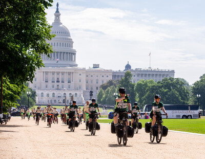 A team of veterans depart from the U.S. Capitol on the Great American Rail-Trail, the 3,700-mile multiuse trail being developed between Washington, D.C., and Washington State. Rails to Trails Conservancy, which leads the project, celebrated 5 years of progress on the Great American Rail-Trail on May 8 at the Capitol alongside Warrior Expeditions, REI Co-op, members of Congress and state offices of outdoor recreation. Photo by Mariah Miranda Photography, courtesy of Rails to Trails Conservancy.