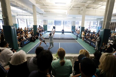 Andre Agassi, Life Time Founder and CEO, Bahram Akradi, Ben Johns, Collin Johns, Anna Bright, Tyson McGuffin play Pickleball at the new Life Time PENN 1 next to Madison Square Garden on May 04, 2024 in New York City. (Photo by Mike Stobe/Getty Images for Life Time)
