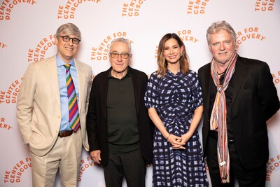 From left to right, CBS Sunday Morning Correspondent and Humorist Mo Rocca, Oscar-winning actor Robert De Niro, ABC News Correspondent Rebecca Jarvis, and Actor Aidan Quinn attend the Evening of Discovery Gala on May 7 in NYC.