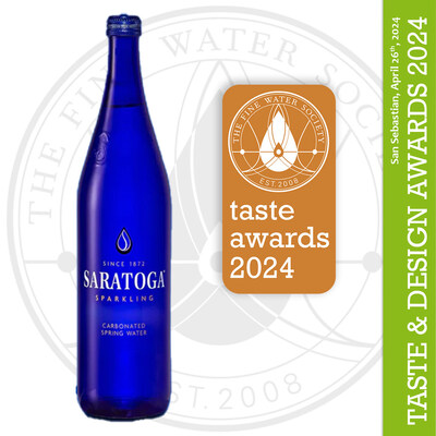 An international panel of water sommeliers chose Saratoga® Spring Water for two awards at the Fine Waters™ Taste and Design Awards 2024.