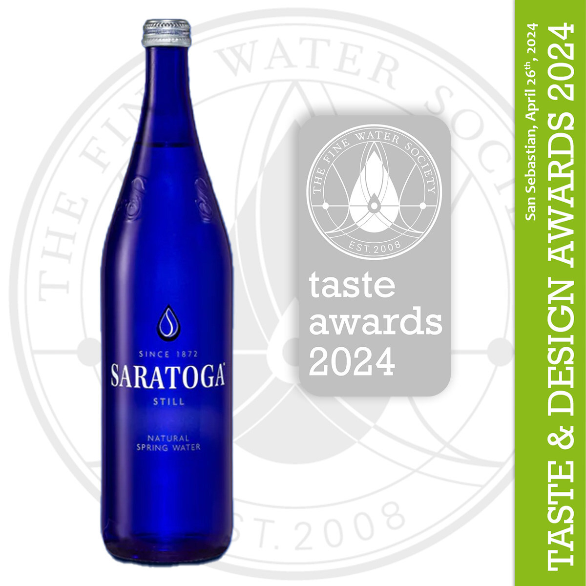Saratoga® Spring Water Wins Taste Awards at International FineWatersTM Taste and Design Awards