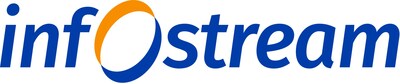 The Infostream logo features an orange circular design integrated into blue letters and the letter 
