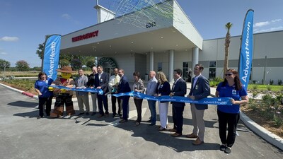 AdventHealth leaders, local and state officials and representatives from Legoland Florida help cut the ribbon on the new AdventHealth Winter Haven ER.