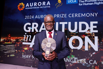 LOS ANGELES, CALIFORNIA - MAY 09: Denis Mukwege poses for a photo after becoming a 2024 Aurora Prize Laureate during the Aurora Prize Ceremony on Day 2 of the 2024 Aurora Prize Event on May 09, 2024 in Los Angeles, California. (Photo by Victor Boyko/Getty Images for Aurora Humanitarian Initiative) 