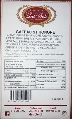 Gâteau St-Honoré (Groupe CNW/Ministère de l'Agriculture, des Pêcheries et de l'Alimentation)