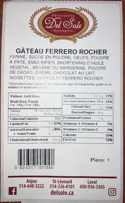 Gâteau Ferrero Rocher (Groupe CNW/Ministère de l'Agriculture, des Pêcheries et de l'Alimentation)