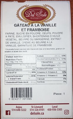 Gâteau à la vanille et framboise (Groupe CNW/Ministère de l'Agriculture, des Pêcheries et de l'Alimentation)