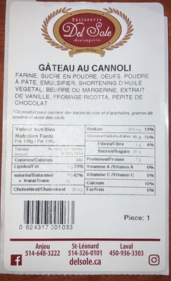 Gâteau au cannoli (Groupe CNW/Ministère de l'Agriculture, des Pêcheries et de l'Alimentation)