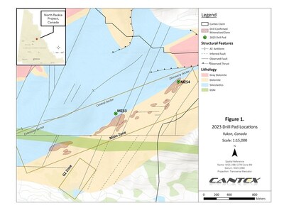 Figure 1. 2023 Drill pad locations. (CNW Group/Cantex Mine Development Corp.)