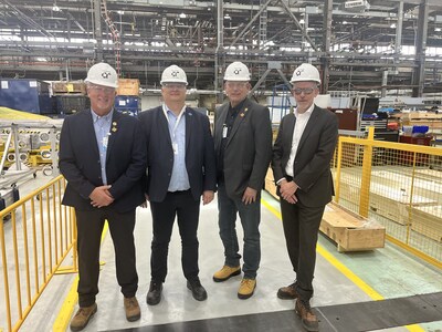 From left to right – Andy Forsyth, Business Development with the MRC, Gary Rose, EVP Canada, Nuclear at AtkinsRéalis & President and CEO Candu Energy Inc., Jeff Spagis, Business Development with the MRC, and Matthew Ross, SVP, Operations Candu Energy Inc., Nuclear at AtkinsRéalis visited the AtkinsRéalis facility on may 7, 2024. (CNW Group/Millwright Regional Council - Canada)