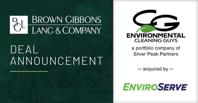Brown Gibbons Lang & Company (BGL) is pleased to announce the sale of CG Environmental – The Cleaning Guys (CG Environmental), a portfolio company of Silver Peak Partners, Midwest Mezzanine Funds, and Eagle Capital Partners, to EnviroServe Inc. (EnviroServe), a portfolio company of One Rock Capital Partners, LLC. BGL’s Environmental Services and Industrial & Infrastructure Services investment banking teams exclusively advised CG Environmental in the transaction.
