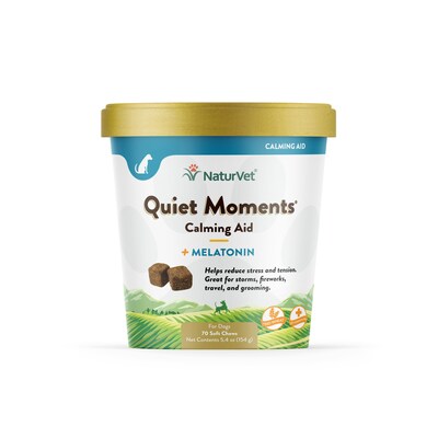 NaturVet’s Quiet Moments Calming Aids help support pets in stressful short-term situations like traveling, grooming, separation and more.