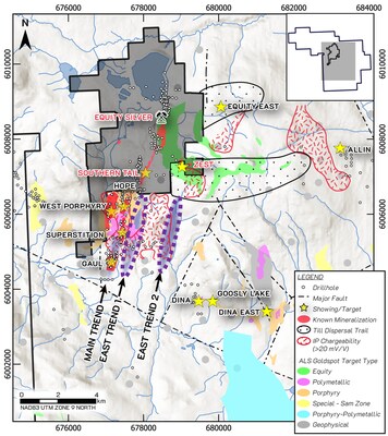 Finlay Minerals outlines seven priority targets for the Silver Hope Property (CNW Group/Finlay Minerals Ltd.)