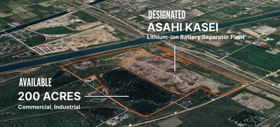 Asahi Kasei Lithium-Ion Separator Plant location in Port Colborne, Ontario with 200 acres of adjacent available acreage. (CNW Group/BMI Group)
