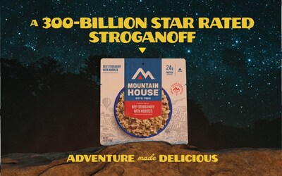 A Mountain House top-seller, Beef Stroganoff with Noodles, featured in the brand's new ad campaign, Adventure Made Delicious.