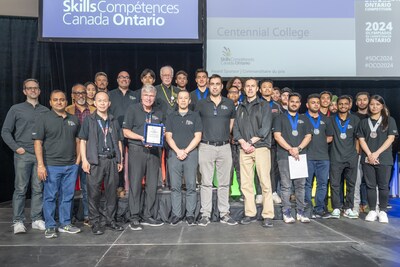 Centennial College students, faculty and staff celebrate a successful showing at the 2024 Skills Ontario Competition. Photo credit: Martin Chan (CNW Group/Centennial College)