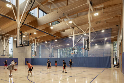 Hidden Creek Community Center in Hillsboro, OR utilizes glulams manufactured by American Laminators and installed by Timberlab (previously Swinerton Mass Timber).