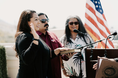 Picture of Treasurer Latisha Prieto accompanied by family (provided by San Manuel Band of Mission Indians)