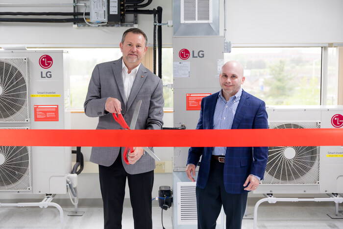 LG Air Conditioning Technologies Senior Vice President and General Manager, Steve Scarbrough, and Vice President of Operations, Darren Gibula, celebrate the opening of LG’s newest HVAC Training Academy outside of Boston, providing vital heat pump education to contractors. (Photo courtesy of LG Electronics USA)