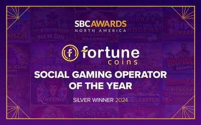 Fortunecoins.com, leading online social casino, takes home the silver award for the category of Social Gaming Operator of the Year at SBC Awards North America 2024. (CNW Group/Blazesoft Ltd.)