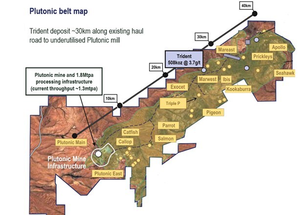 Figure 2: Plutonic Belt Map showing Trident location (CNW Group/Catalyst Metals LTD.) Figure 2: Plutonic Belt Map showing Trident location (CNW Group/Catalyst Metals LTD.)