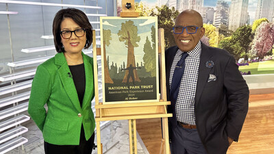 National Park Trust Executive Director Grace Lee and Al Roker with the 2024 American Park Experience Award.